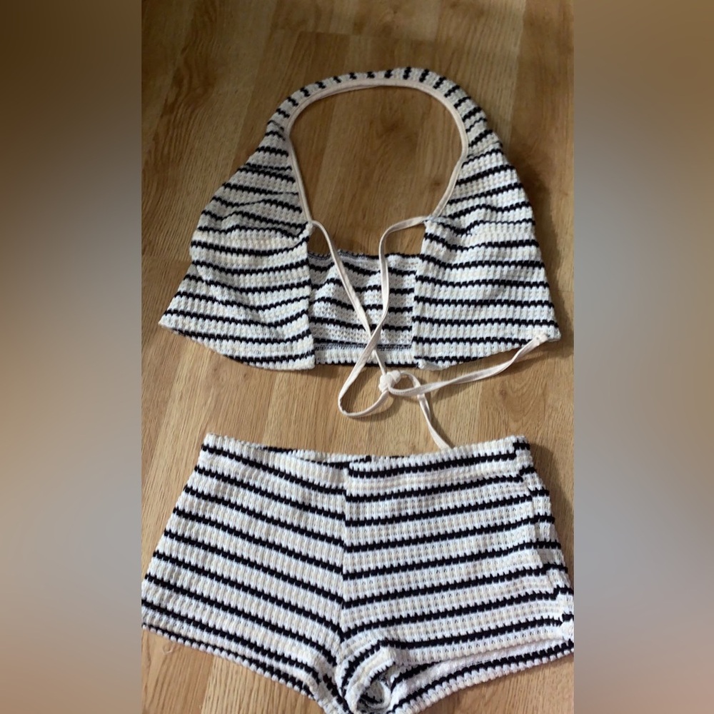 XS Striped Knit Crop Top and Shorts Set SHEIN